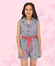 Cutecumber Sleeveless District Checkered & Tulip Embroidered Jumpsuit - Grey