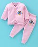 Bodycare Antibacterial Front Open Full Sleeves Thermal Vest with Pajama Puppy Print - Baby Pink