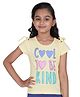 Tiny Girl Short Sleeves Cool Top Be Kind Text & Heart Printed Shoulder Tie Up Top - Lemon Yellow