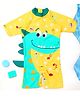 Yellow Bee Half Sleeves Dinosaur Printed Swimsuit  - Yellow And Aqua Green