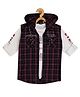 CAVIO Sleeveless Tartan Checked Hooded Shirt With Full Sleeves Text Printed Tee  - Maroon