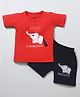 Kiwi 100% Cotton Half Sleeves Elephant Printed Tee & Shorts Set - Red