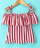 CrayonFlakes Cold Shoulder Half Sleeves Awning Striped Strappy Top - Off White & Red