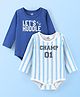 Doodle Poodle 100% Cotton Knit Full Sleeves Onesies Stripes & Text Print Pack of 2- Blue & White