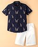 Knotty Kids Half Sleeves Giraffe Printed Shirt With Short - Navy Blue
