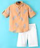 Knotty Kids Half Sleeves Pineapple Printed Shirt With Short - Orange