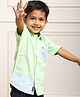 Polka Tots Half Sleeves Dual Color Patch Designed Solid Shirt - Green