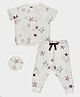Mi Arcus 100% Viscose Half Sleeves Seamless Polka Dot & Star Fish Printed Tee With Pyjama - White
