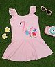 Yellow Bee Frill Cap Sleeves Flamingo Printed & Striped Frock Swimsuit - Pink