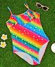 Yellow Bee Rainbow Sleeveless One Piece Swimsuit with Ruffle Neckline - Multi Colour
