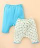 Ben Benny Cotton Knit Full Length Diaper Legging Teddy Print Pack Of 2 - Blue & Off White