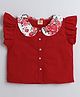Aww Hunnie Frill Cap Sleeves Vintage Floral Printed Peter Pan Collared Top - Red