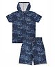 CAVIO Half Sleeves Abstract Printed Hooded Co Ord Set - Blue