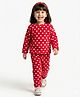 Kanvin Super Soft Velour Full Sleeves Winter Night Suit Polka Dots Print - Red