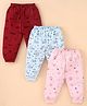 Mini Donuts Cotton Full Length Lounge Pants T &ruck Cloud Print Pack Of 3 - Pink Maroon & Blue