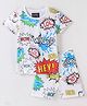 Knotty Kids Half Sleeves All Over Comic Style Art Printed Tee With Coordinating Shorts - White