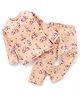 Babyhug Cotton Knit Full Sleeves Night Suit With Bunny Print - Peach