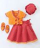 Exclusive from Jaipur Cotton Half Sleeves Leheriya Kurti & Lehenga Set with Cap & Booties - Red & Orange