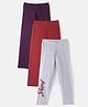 Primo Gino Cotton Blend Knit Full Length Text Printed Leggings Pack Of 3 - Maroon Grey & Violet