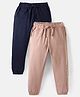 Primo Gino 100% Cotton Knit Full Length Solid Joggers Pack Of  2- Navy Blue & Light Brown