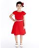 KIDSDEW Cap Sleeves Crepe Cotton Lining Fit & Flare Dress with Belt - Red