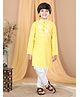 Kinder Kids Full Sleeves Cotton Katha Kurta with Floral Patch Detailing and Solid Colour Pyjama - Yellow