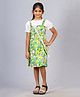 Zion Puffed Dress Seamless Garden Floral Printed & Pleated Bodice Detailed Dungaree Style Flared Dress With Coordinating Sling Bag - Green