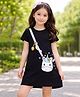 Little Marine Half Sleeves Mock Style Unicorn Sling Bag Printed T Shirt Dress - Black