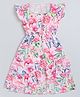 Little Marine Cap Sleeves Seamless Floral Printed Fit & Flare Dress - Pink