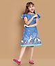Little Marine  Frill Cap Sleeves Unicorn And Butterfly Printed Dress - Blue