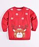 Kookie Kids Full Sleeves Sweater With Snowflakes & Reindeer Design- Red