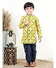 Kinder Kids Full Sleeves Camel Printed Style Kurta With Dhoti - Yellow Blue