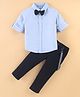 Simply Premium Cotton Full Sleeves Shirt & Pant Set With Bow Tie Solid Colour - Blue