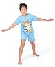 Plan B Half Sleeves Surf Up Shark Printed Glow In Dark Night Suit - Blue