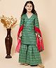 Piccolo Three Fourth Sleeves Seamless Leaf Swirl Brocade Designed Kurta With Coordinating Sharara & Dupatta - Green & Pink