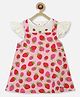 Nauti Nati Half Sleeves Polka Dot  Strawberry Print A-Line Dress - Pink