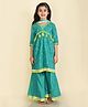 LIL PITAARA  Pure Cotton Three Fourth Sleeves Tassel Detailed Bandhani Design Kurti With Flared Palazzo & Dupatta - Green