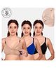 Elite Mom Pack Of 3 Solid Maternity Nursing Bra - Beige Blue & Black