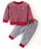 Simply Fleece Full Sleeves Striped & Bear Embroidered Winter Wear Suits - Red & Grey