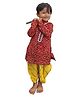 Aglare Janmashtami Theme Full Sleeves Bandhani Design Kurta &  Foil Striped Printed Dhoti - Red Yellow