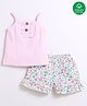 Nino Bambino 95%Organic Cotton 5% Lycra Sleeveless  Ribbed Cami Top With  Flower Printed Shorts - Pink