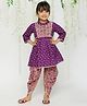 KID1 Three Fourth Sleeves Bandhej Designed Kurta With Coordinating Jaipuri Flower Printed Overlapped Dhoti - Purple & Pink