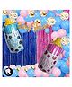 CAMARILLA Baby Shower Party Kit Maternity Photoshoot Baby Shower String Banner Golden Confetti Boy Girl Face Foil Blue and Pink Balloons Blue Pink Curtain Arch and Glue Dot Set of 61 pcs - Multicolour