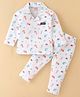 WOW Clothes Cotton Knit Full Sleeves Night Suit With Wild Animals Print - Peach & White