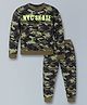 Plum Tree  100% Cotton  Full Sleeve Camouflage  Printed T Shirt And Jogger Set - Green
