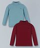 Plum Tree  100% Cotton Pack Of 2  Full Sleeves Turtle Neck Solid Printed T Shirt  - Burgundy Red And Blue