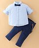 ToffyHouse Full Sleeves Shirt & Pant With Suspender & Bow Checkered - Navy Blue