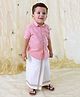 Tiber Taber Pure Cotton Half Sleeves Kurta & Mundu Set - Pink