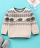 ToffyHouse 100% Cotton Full Sleeves Pullover Sweater with Porcupine Design - White Melange