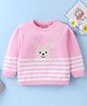 ToffyHouse 100% Flatknitted Cotton Full Sleeves Striped Pullover Bunny Design - Light Pink